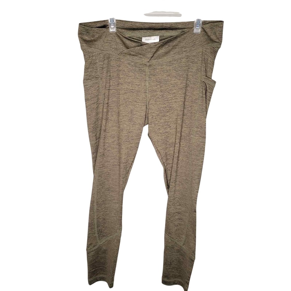 Motherhood Maternity Yoga Pants Size L Green Full Length Crossover Waist Pockets